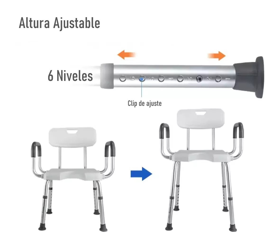 Silla De Ducha Para Baño Aluminio Con Rebaje Y Apoyabrazos