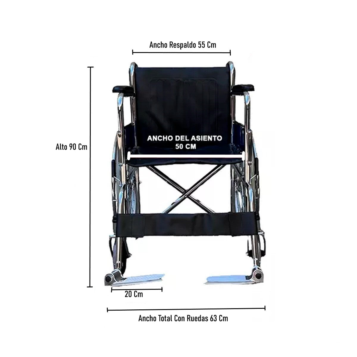 Silla de Ruedas Estandar Con Ruedas Macizas Cromada