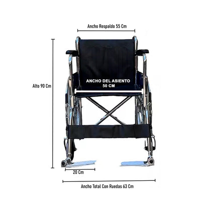 Silla de Ruedas Estandar Con Ruedas Macizas Cromada