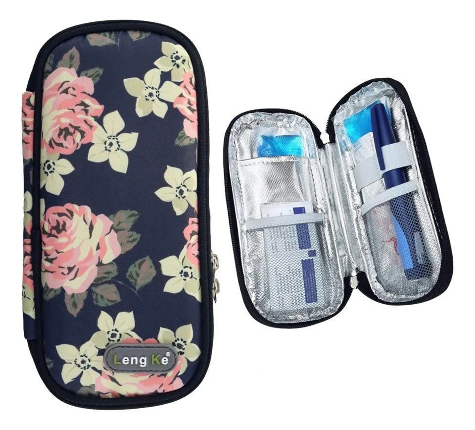 Bolso Estuche Porta Insulina Refrigerante Cooler Medicamento Flores Rojas