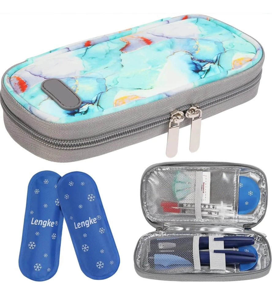 Bolso Estuche Porta Insulina Refrigerante Cooler Medicamento Mármol Verde