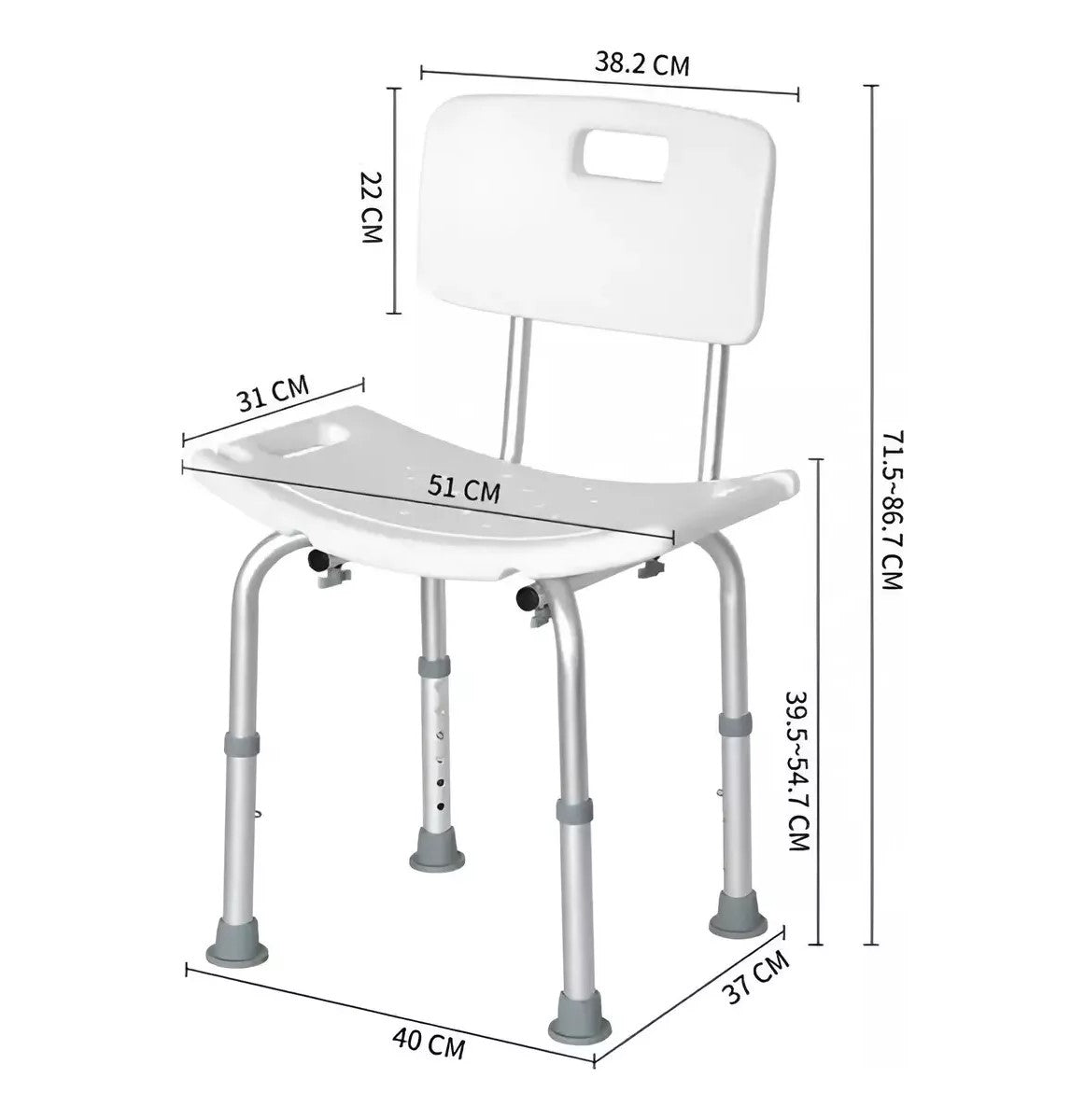 Silla De Ducha Para Baño Ajutable En Altura Portatil