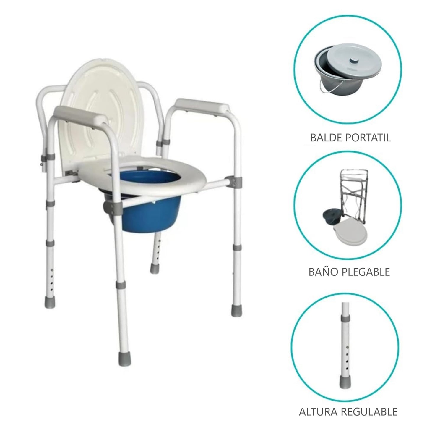 Baño Wc Portátil Cromado Con Tapa - Plegable
