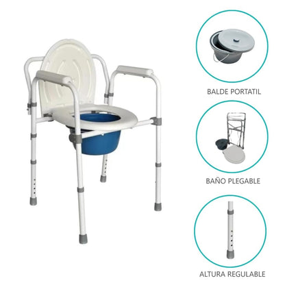 Baño Wc Portátil Cromado Con Tapa - Plegable