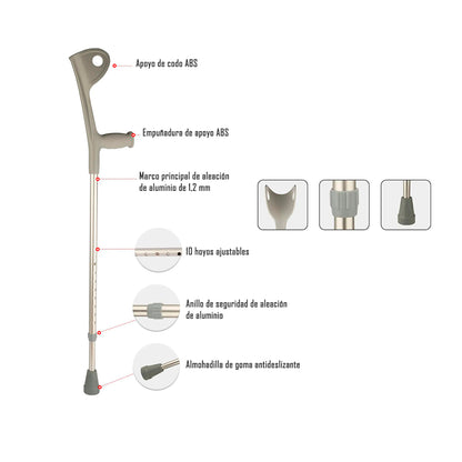 2 Muletas Codera Fija Canadiense Altura Ajustable Gris
