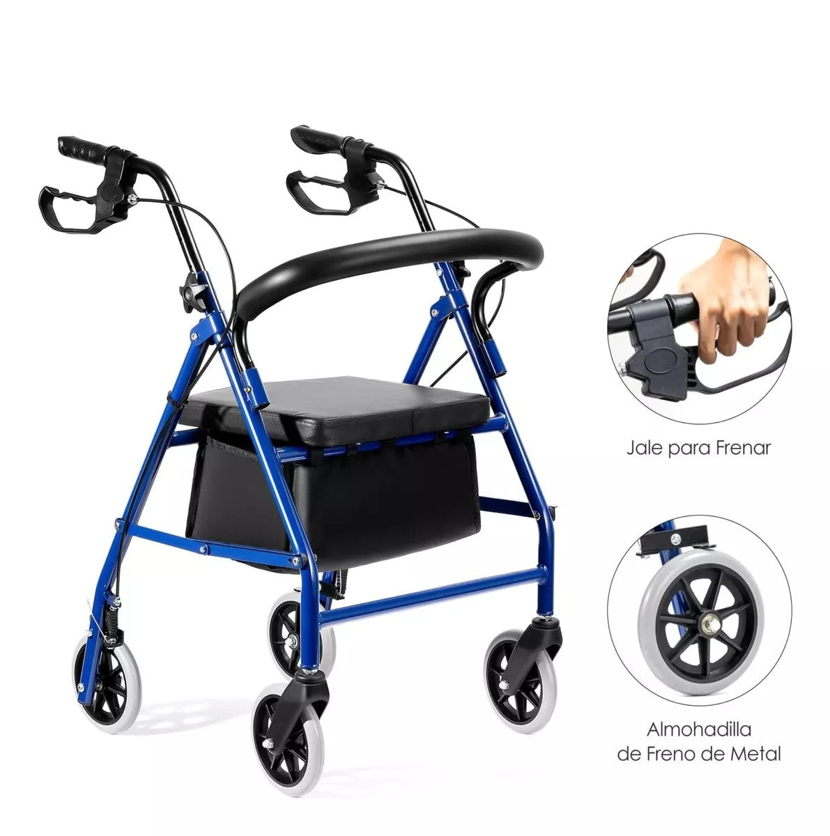 Andador 4 Ruedas Plegable Con Asiento Frenos Y Bolso