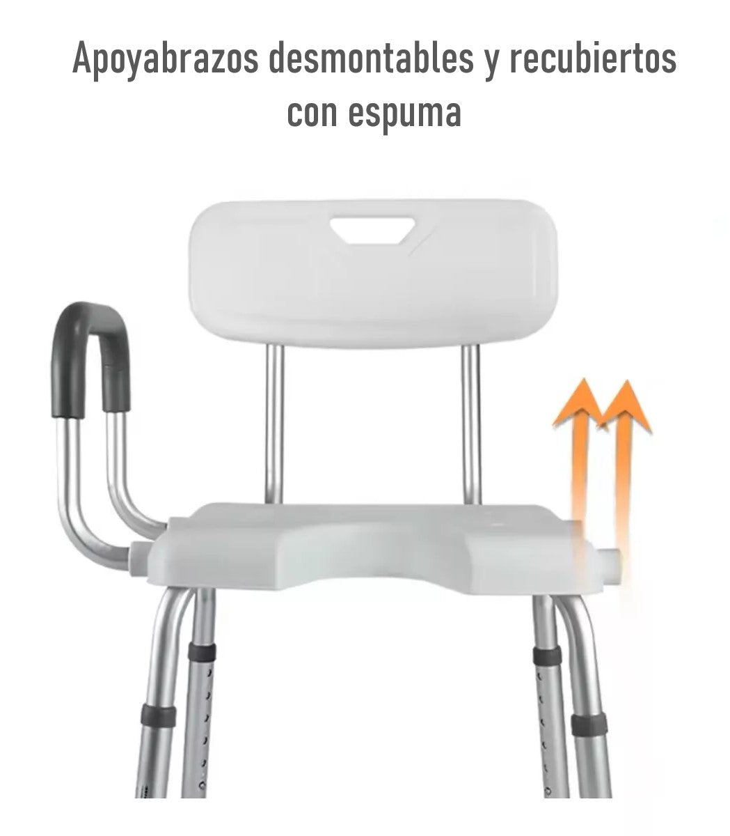 Silla De Ducha Para Baño Aluminio Con Rebaje Y Apoyabrazos