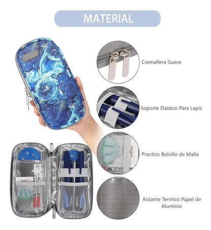 Bolso Estuche Porta Insulina Refrigerante Cooler Medicamento Mármol Azul
