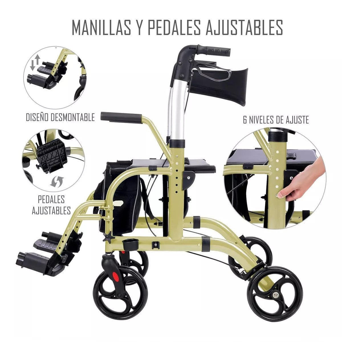 Andador Burrito Ortopédico Plegable Asiento 4 Ruedas 2 En 1