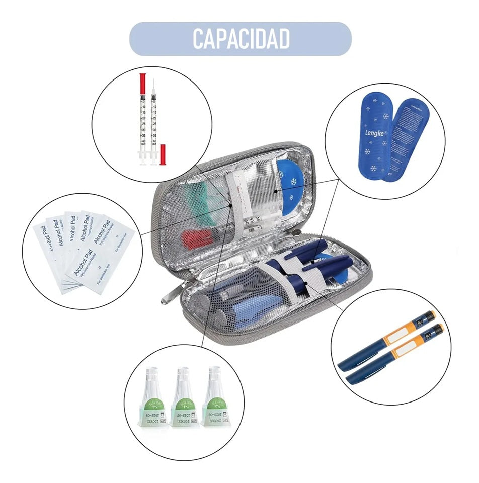 Bolso Estuche Porta Insulina Refrigerante Cooler Medicamento Mármol Azul