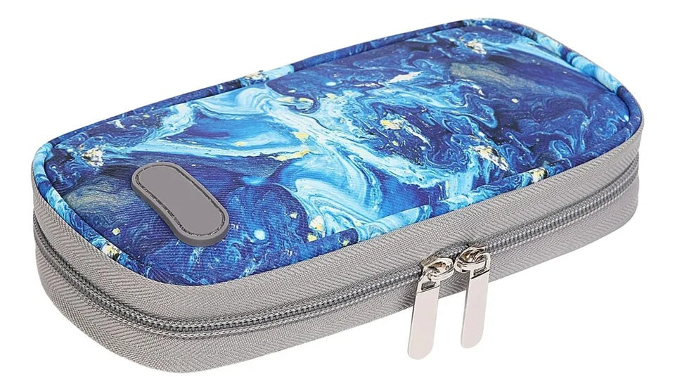 Bolso Estuche Porta Insulina Refrigerante Cooler Medicamento Mármol Azul