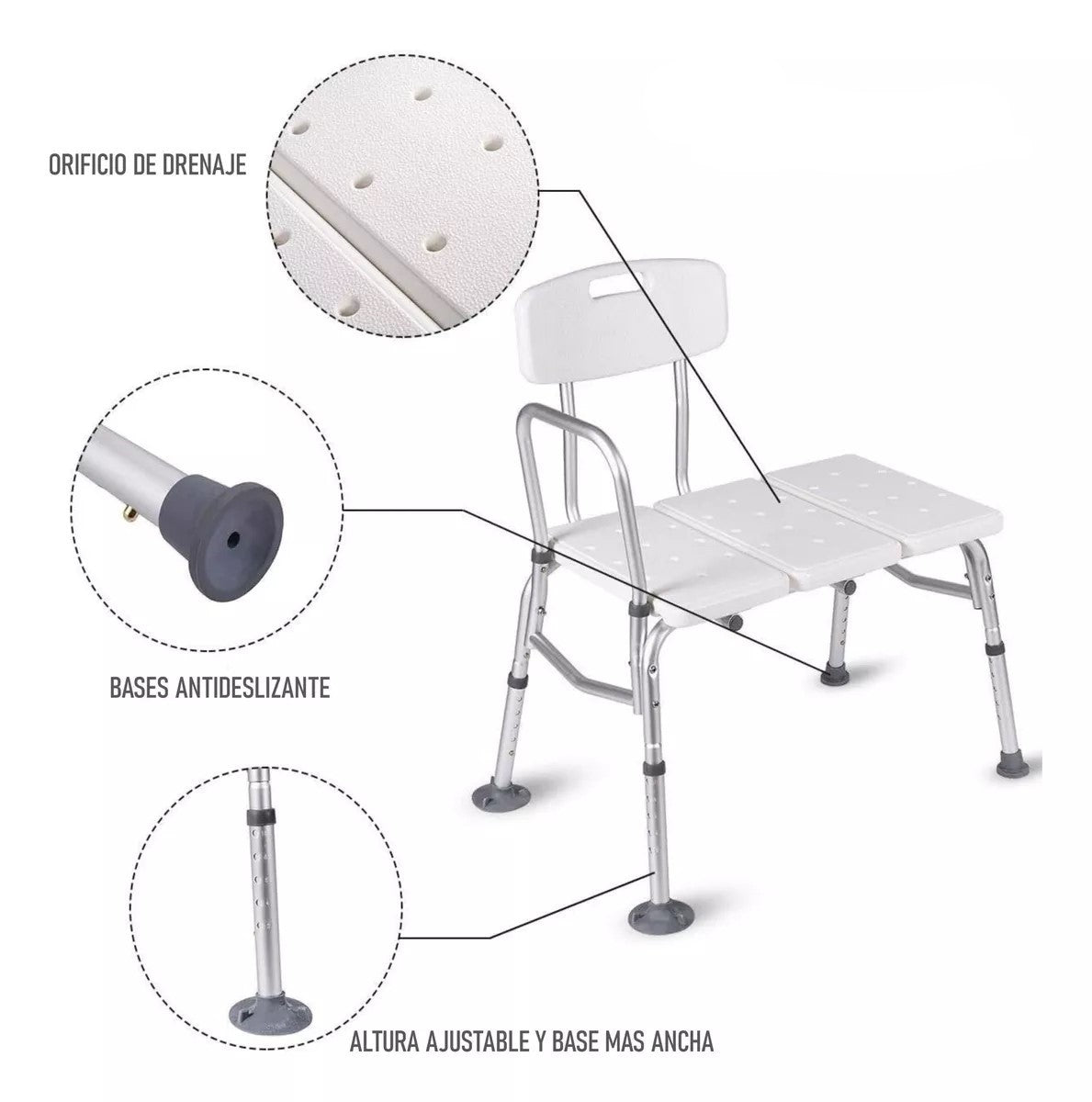 Silla Piso De Ducha Aluminio Para Transferencia Baño Tina