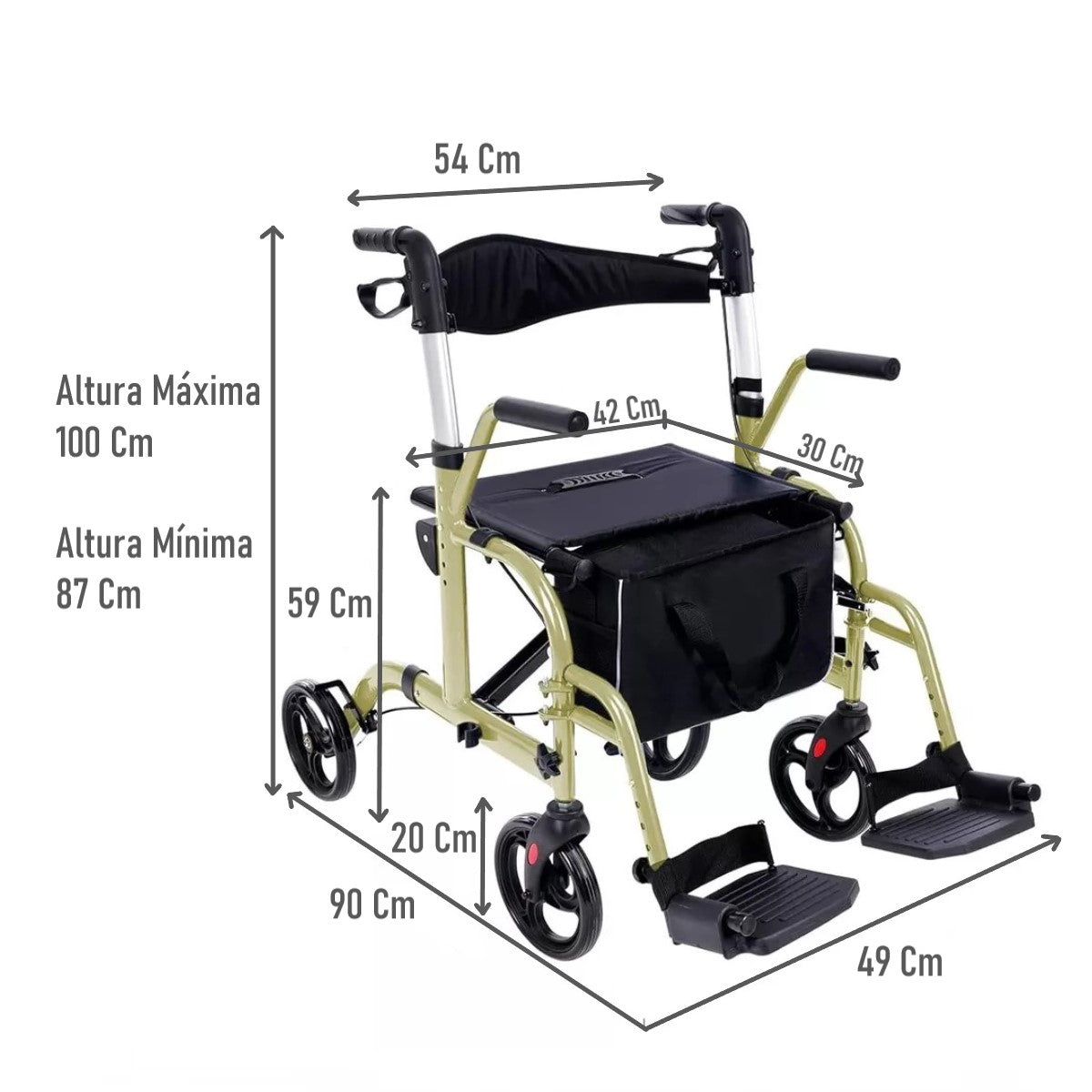 Andador Burrito Ortopédico Plegable Asiento 4 Ruedas 2 En 1