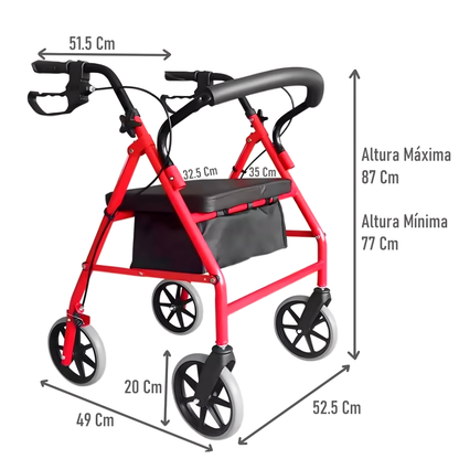 Andador Burrito Ortopedico 4 Ruedas Con Asiento Y Bolso