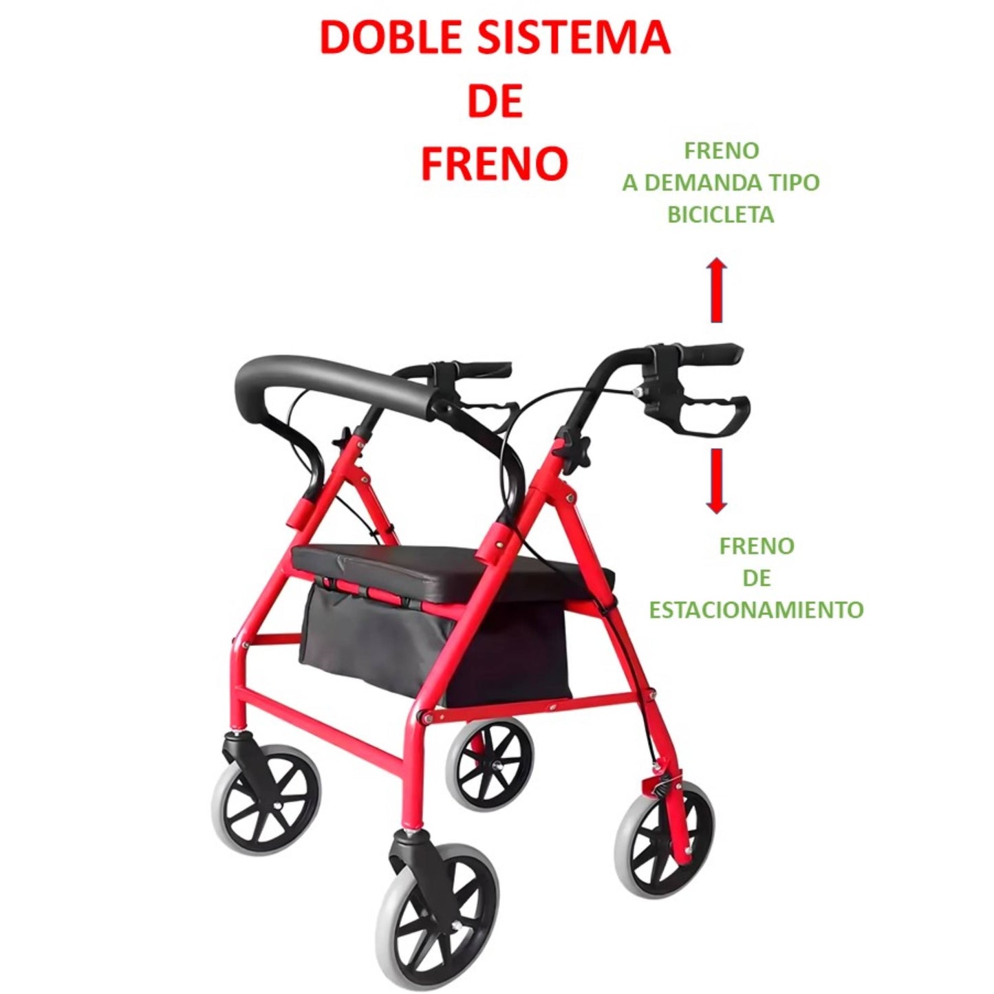 Andador Burrito Ortopedico 4 Ruedas Con Asiento Y Bolso