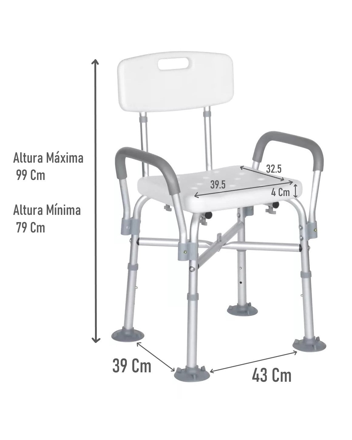 Silla De Ducha Aluminio Base Reforzada Bariatrica Portatil